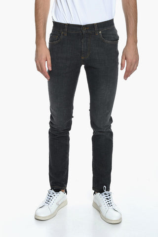Slim-fit Denims with Logo-engraved Metal Plate 16cm