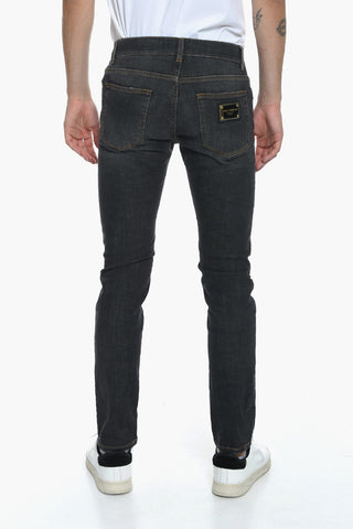 Slim-fit Denims with Logo-engraved Metal Plate 16cm
