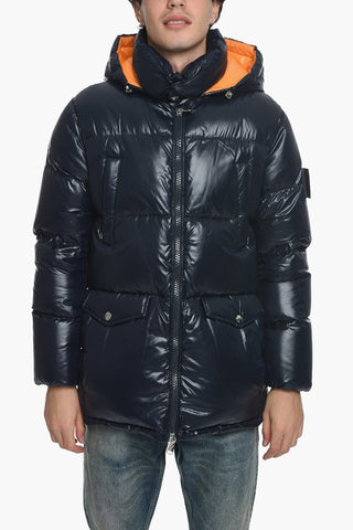 Multipocketed Nylon Puffer Jacket with Removable Hood