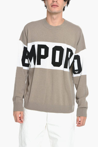 EMPORIO Maglia Girocollo in Misto Lana con Logo Frontale