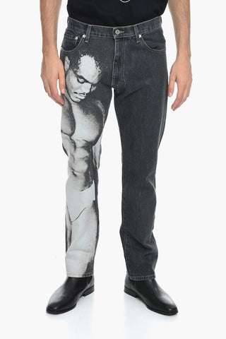 Dark Wash Jeans with Acid Wash Effect Print 21cm