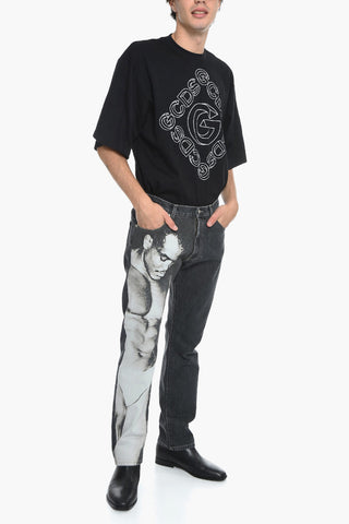Dark Wash Jeans with Acid Wash Effect Print 21cm