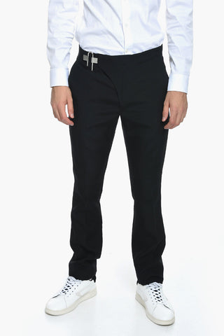 Wool Trousers with Buckled Asymmetric Closure