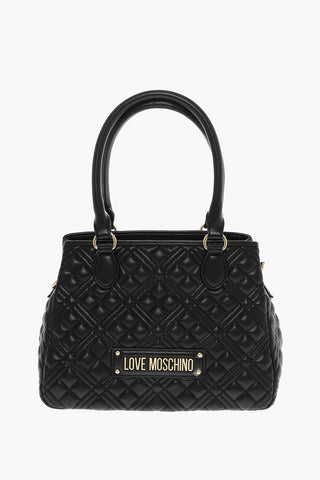 LOVE Quilted Faux Leather Hand Bag with Embossed Logos
