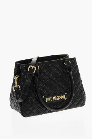 LOVE Quilted Faux Leather Hand Bag with Embossed Logos