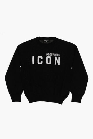 ICON Solid Color Crew-neck Sweater with Contrasting Logo