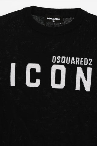 ICON Solid Color Crew-neck Sweater with Contrasting Logo