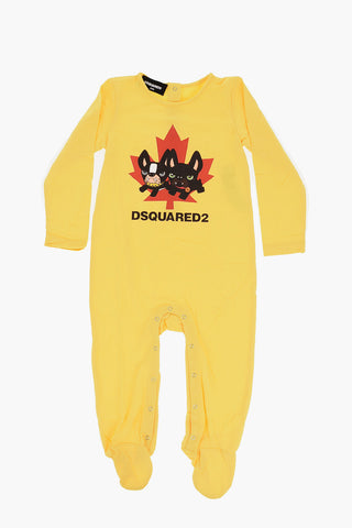 Stretch Cotton Crewneck Romper Suit with Front Print