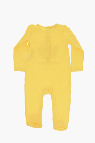 Stretch Cotton Crewneck Romper Suit with Front Print
