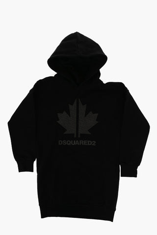 Brushed Cotton Hoodie Dress with Printed Logo