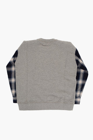 Brushed Cotton SLOUCH FIT Crew-neck Sweatshirt with Plaid Motif Sleeve