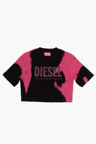 T-shirt Girocollo Crop Effetto Tie Dye