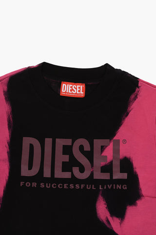 T-shirt Girocollo Crop Effetto Tie Dye