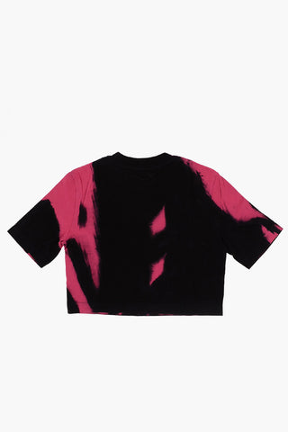 T-shirt Girocollo Crop Effetto Tie Dye