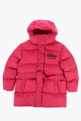 Padded Jacket with Hood and Belt