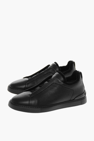 Sneakers Basse TRIPLE STITCH In Pelle Martellata con Interno in Eco Pelliccia