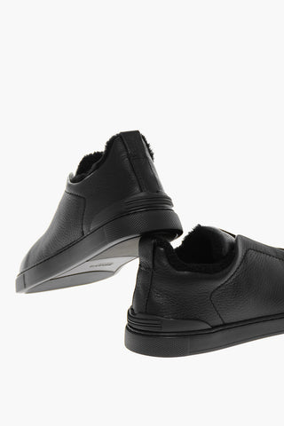 Sneakers Basse TRIPLE STITCH In Pelle Martellata con Interno in Eco Pelliccia