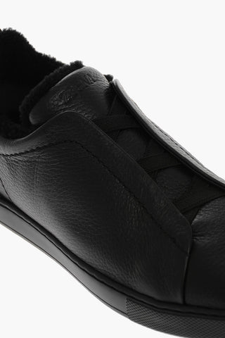 Sneakers Basse TRIPLE STITCH In Pelle Martellata con Interno in Eco Pelliccia