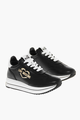 LOVE Sneakers Basse RUN40 in Pelle con Logo Effetto Dorato