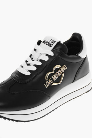 LOVE Sneakers Basse RUN40 in Pelle con Logo Effetto Dorato