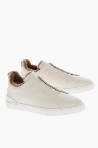 Sneakers Basse TRIPLE STITCH In Pelle Martellata con Interno in Eco Pelliccia