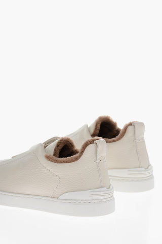 Sneakers Basse TRIPLE STITCH In Pelle Martellata con Interno in Eco Pelliccia