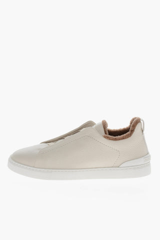 Sneakers Basse TRIPLE STITCH In Pelle Martellata con Interno in Eco Pelliccia