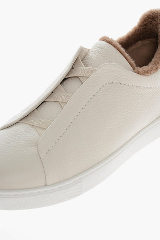 Sneakers Basse TRIPLE STITCH In Pelle Martellata con Interno in Eco Pelliccia