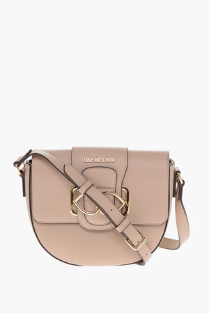 LOVE Faux Leather Shoulder Bag with Double Metal Hearts