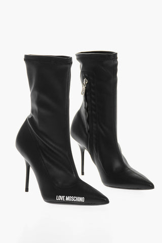 LOVE Faux Leather Point Toe Booties with Zip Closure Heel 9cm