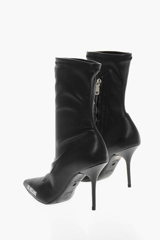 LOVE Faux Leather Point Toe Booties with Zip Closure Heel 9cm
