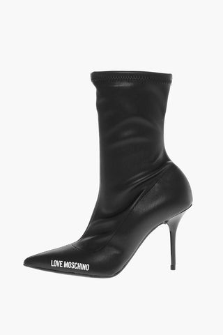 LOVE Faux Leather Point Toe Booties with Zip Closure Heel 9cm
