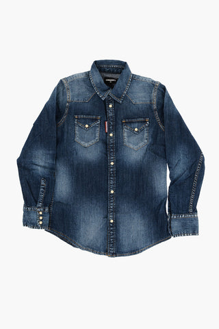 Camicia in Denim con Bottoni a Contrasto