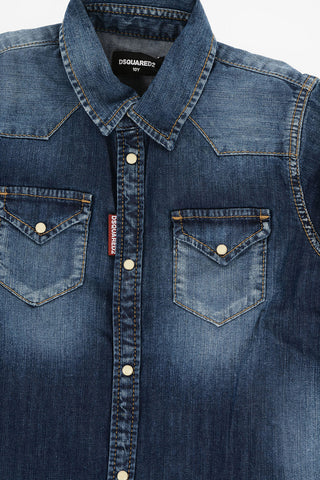 Camicia in Denim con Bottoni a Contrasto