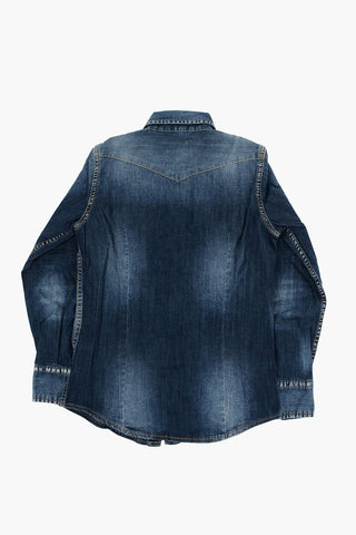 Camicia in Denim con Bottoni a Contrasto