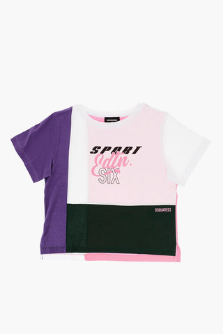 Color Block Crew-neck T-Shirt with Front Print