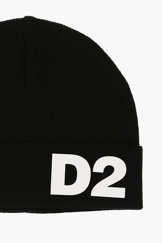 Beanie in Tinta Unita con Logo a Contrasto