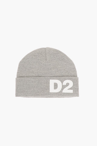 Beanie in Tinta Unita con Logo a Contrasto