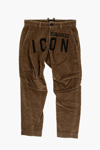 ICON Pantaloni in Velour a Coste con Stampa sul Fronte