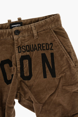 ICON Pantaloni in Velour a Coste con Stampa sul Fronte