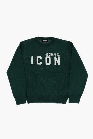ICON Solid Color Crew-neck Sweater with Contrasting Logo
