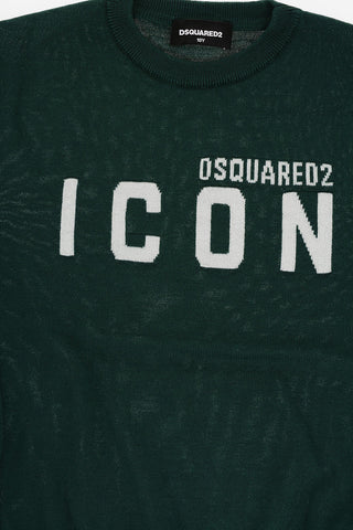 ICON Solid Color Crew-neck Sweater with Contrasting Logo