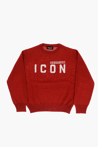 ICON Solid Color Crew-neck Sweater with Contrasting Logo