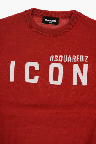 ICON Solid Color Crew-neck Sweater with Contrasting Logo