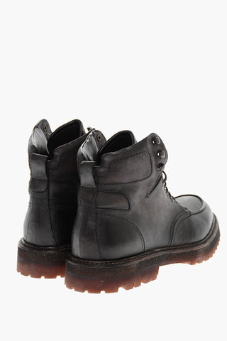 Leather Lace-up Ankle Boots with Distressed Effect