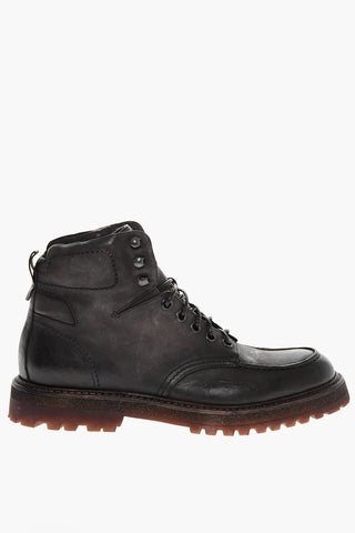 Leather Lace-up Ankle Boots with Distressed Effect