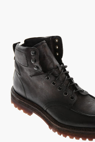 Leather Lace-up Ankle Boots with Distressed Effect