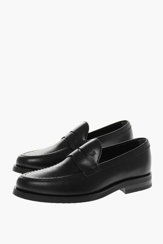 Semi Patent Leather Penny Loafers with Debossed Logo