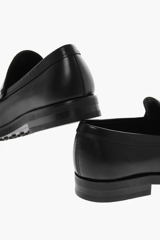 Semi Patent Leather Penny Loafers with Debossed Logo