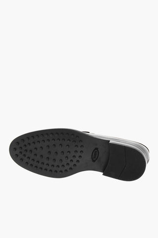 Semi Patent Leather Penny Loafers with Debossed Logo